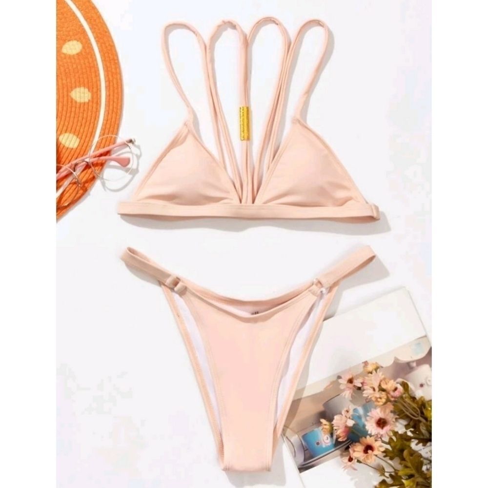 Pink Blush Ring Linked Traingle Bikini Swimsuit NWT - Picture 4 of 6